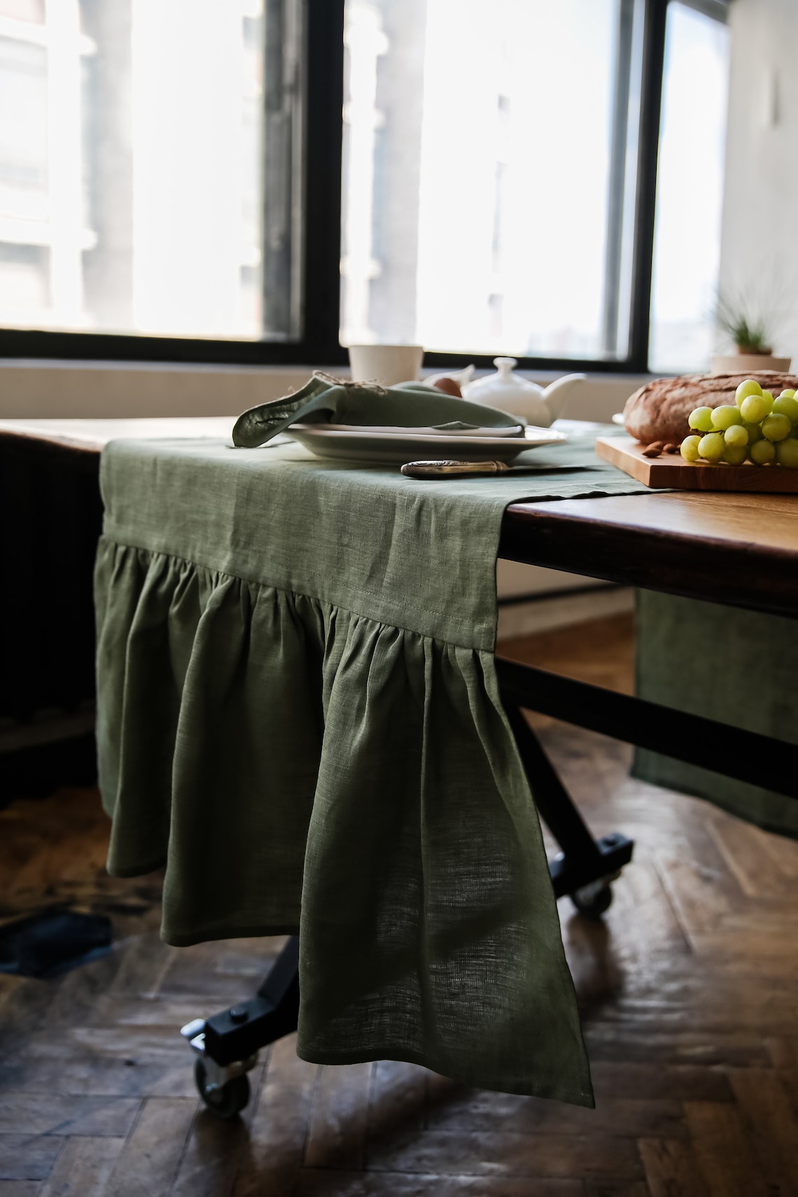 Linen Table Runner Olive Table Runner Linen Table Decor Etsy