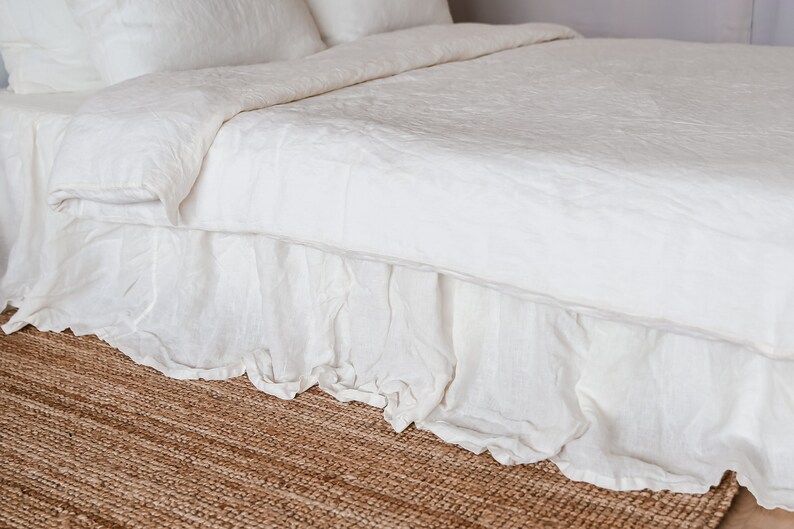 Ruffled Linen Bed Skirt in Ivory Color Linen Bedskirt Organic Washed