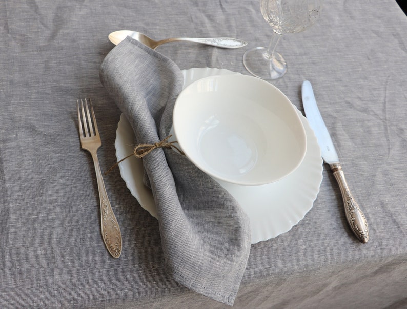 Linen Napkins, Wedding napkins, Washed Linen Napkins in Dusty blue color 10x10, Mother's Day gift image 4