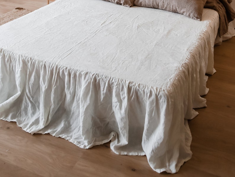 Ruffled Linen Bed Skirt in Ivory Color Linen Bedskirt Organic Washed