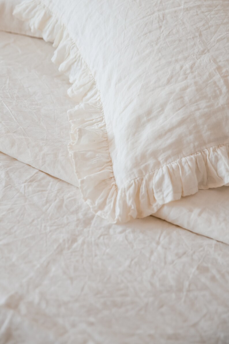 Ivory Linen Pillow Cover Linen Pillowcase With Ruffle Etsy