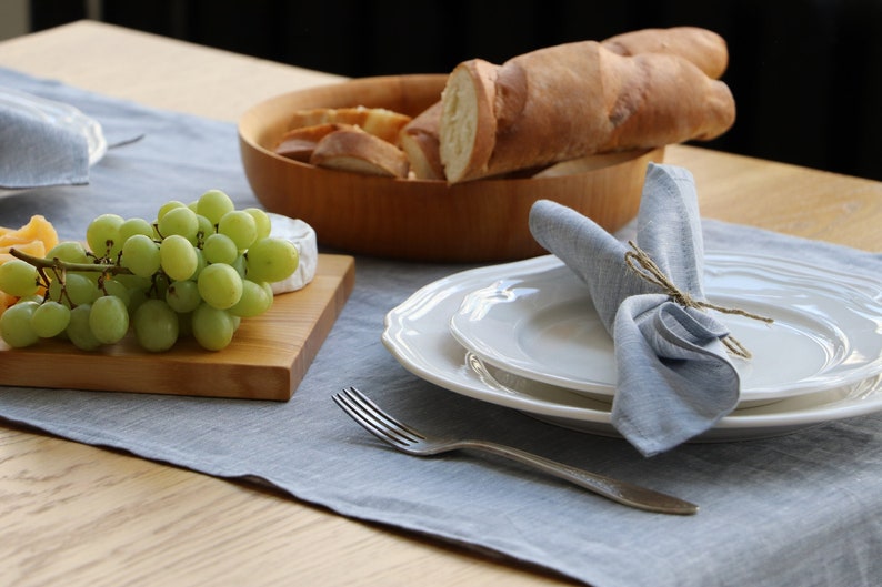 Linen Napkins, Wedding napkins, Washed Linen Napkins in Dusty blue color 10x10, Mother's Day gift image 3