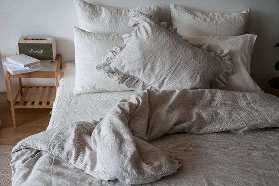 Linen Duvet Cover In Striped Natural Linen Cover Comforter Etsy