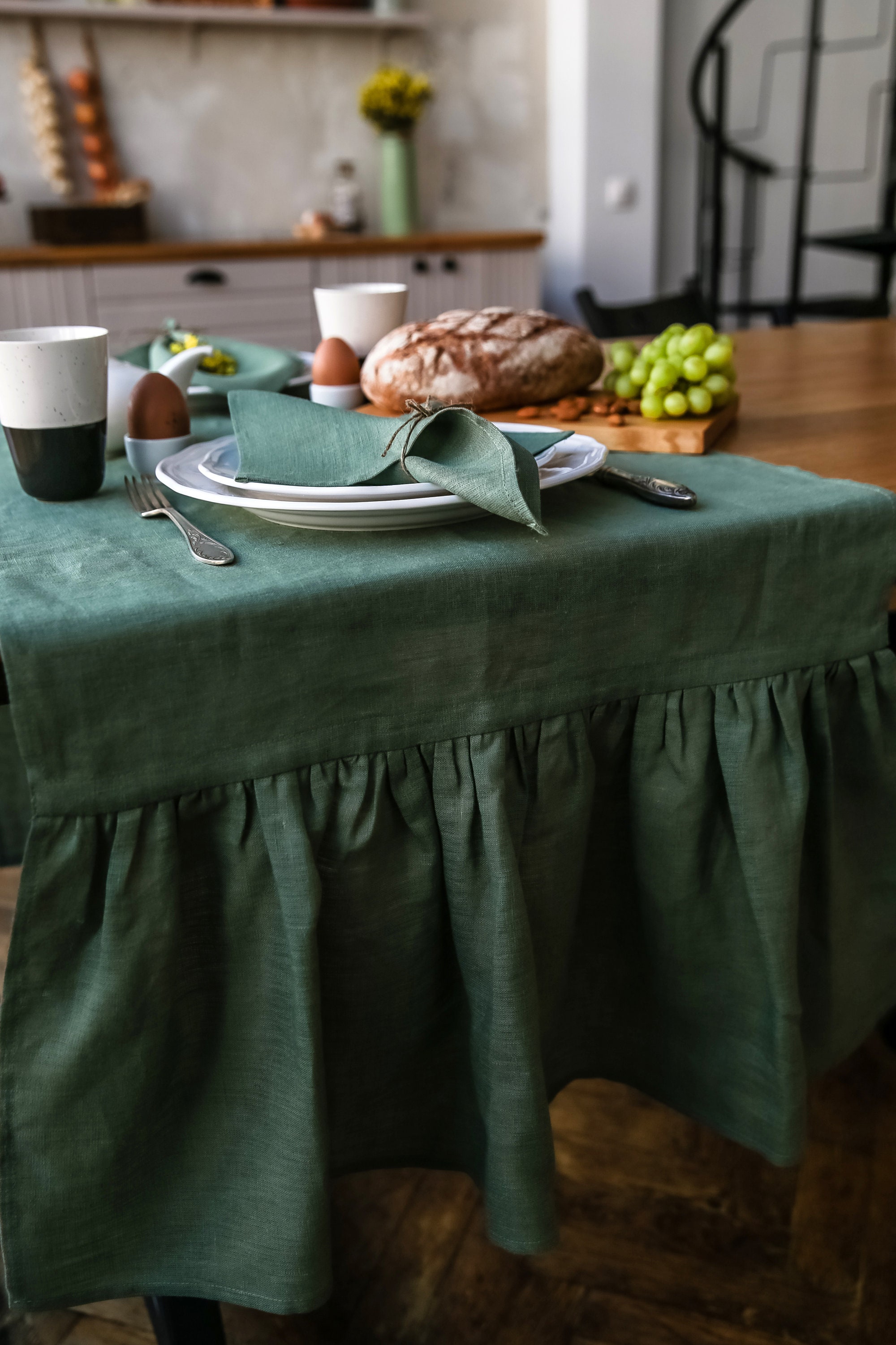 Linen Table Runner, Olive Table Runner, Linen Table Decor, Rustic Linen