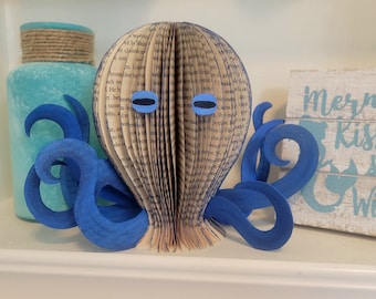 Octopus Book Art - Upcycled home decor - bathroom decor