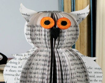 Folded Book Art Owl: Repurposed Book Sculpture, Librarian Gift