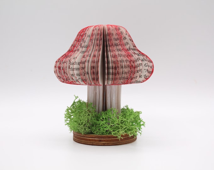 Featured listing image: Mossy mushroom book art - whimsical art - mushroom art - spring home decor