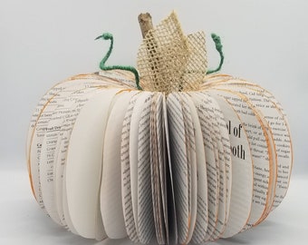 Orange pumpkin book art - Halloween decor, Fall decor, Thanksgiving, book lover gift, librarian gift, teacher gift