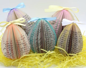 Vintage Inspired Paper Easter Eggs - folded book art, Easter decor, Easter bunny