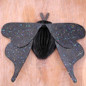 Book page black lunar moth - moth home decor - book art