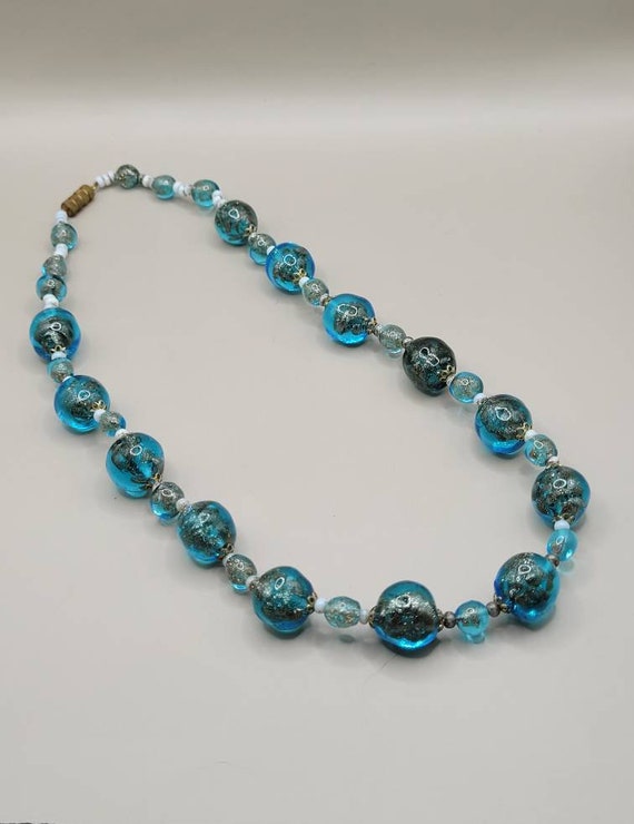 Blue Glass Graduated Bead Necklace - image 1