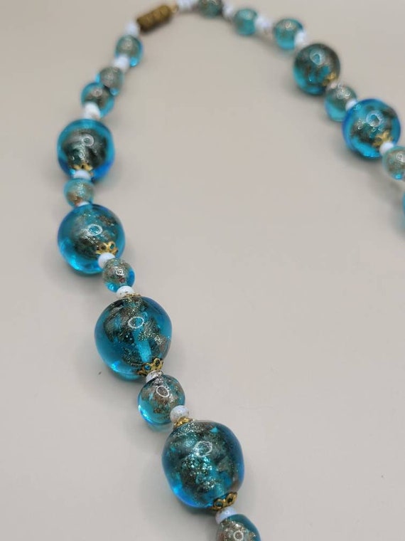 Blue Glass Graduated Bead Necklace - image 2