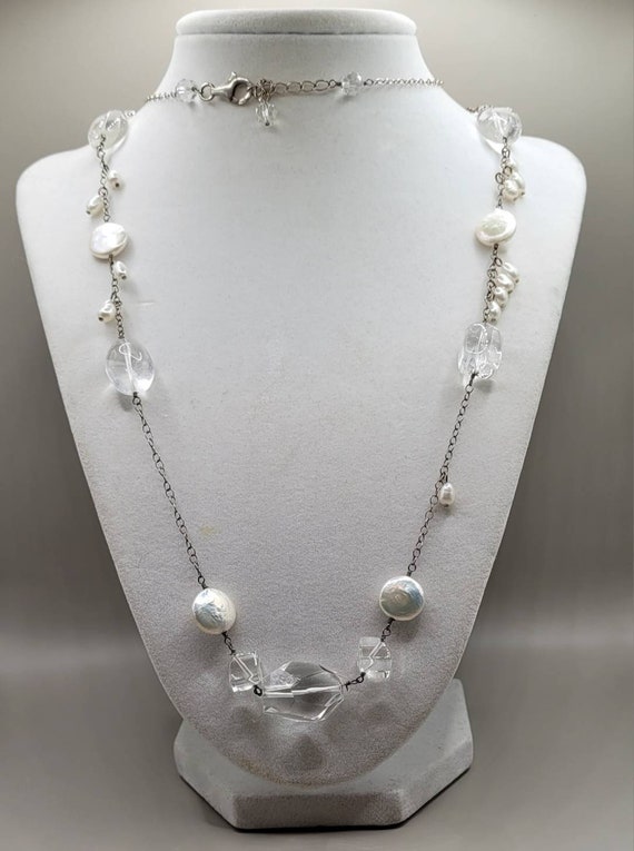 Pearl & Clear Crystal Silver Tone Necklace