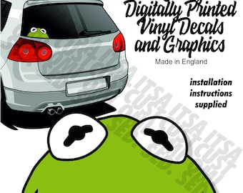 Original Retro Kermit the frog Muppets peeking peeping car sticker