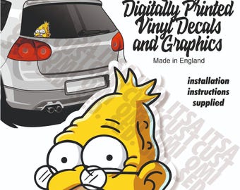 Original Retro Grampa Simpson peeking peepin car sticker