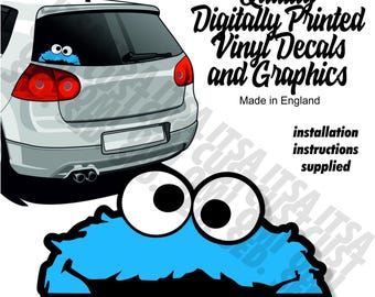 Original Retro Cookie Monster Muppets peeking peeping car sticker