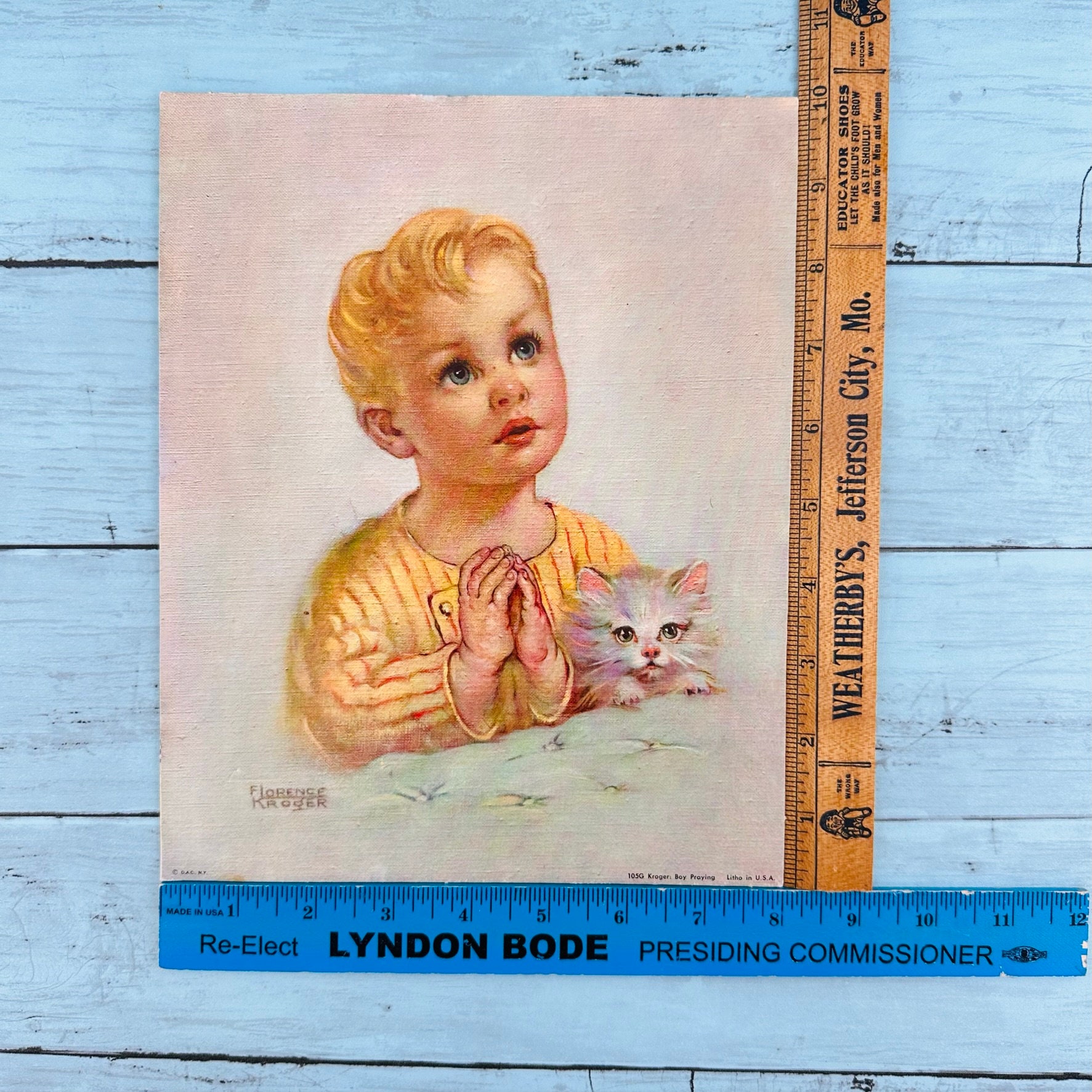 りょうちゃん様予約 絵画「白馬と小鳥ブレーメン」「猫の背中にレトロフューチャー」 Vintage MCM 1950's Florence Kroger Boy Praying Lithograph 8x10