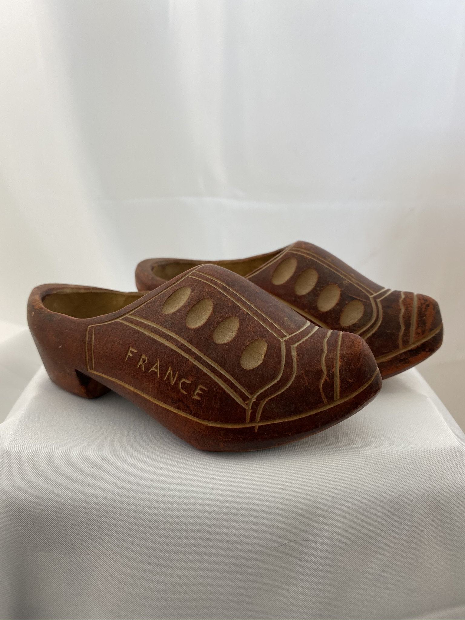 Vintage Carved Wooden Shoes Clogs France Travel Souvenir