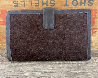 Vintage Neiman Marcus Made in Italy Brown Suede Pocketbook Wallet