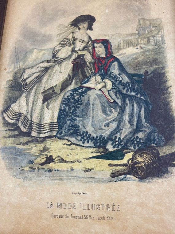 Vintage La Mode Illustree French Fashion Print Small Framed Print 1862 No 52 Paris Bureaux Du Journal Victorian Ladies Etsy