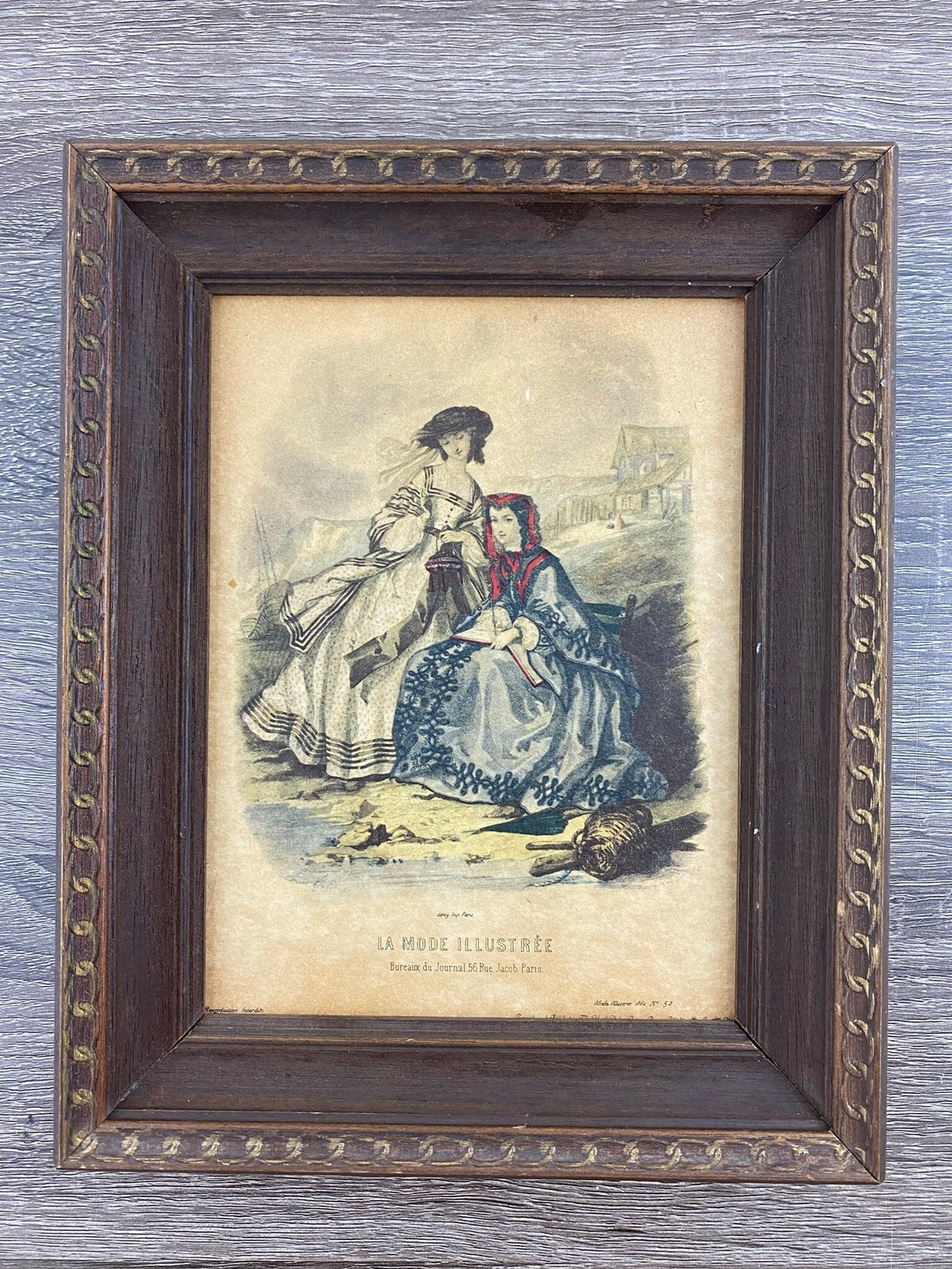 洋書 LA MODE ILLUSTREE ROMANS 1906 Vintage La Mode Illustree French Fashion Print Small Framed