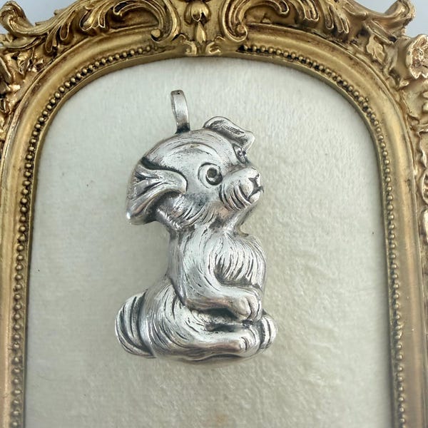 Vintage Sterling Silver Yorkie Terrier Baby Rattle – Textured Fur Puppy Toy