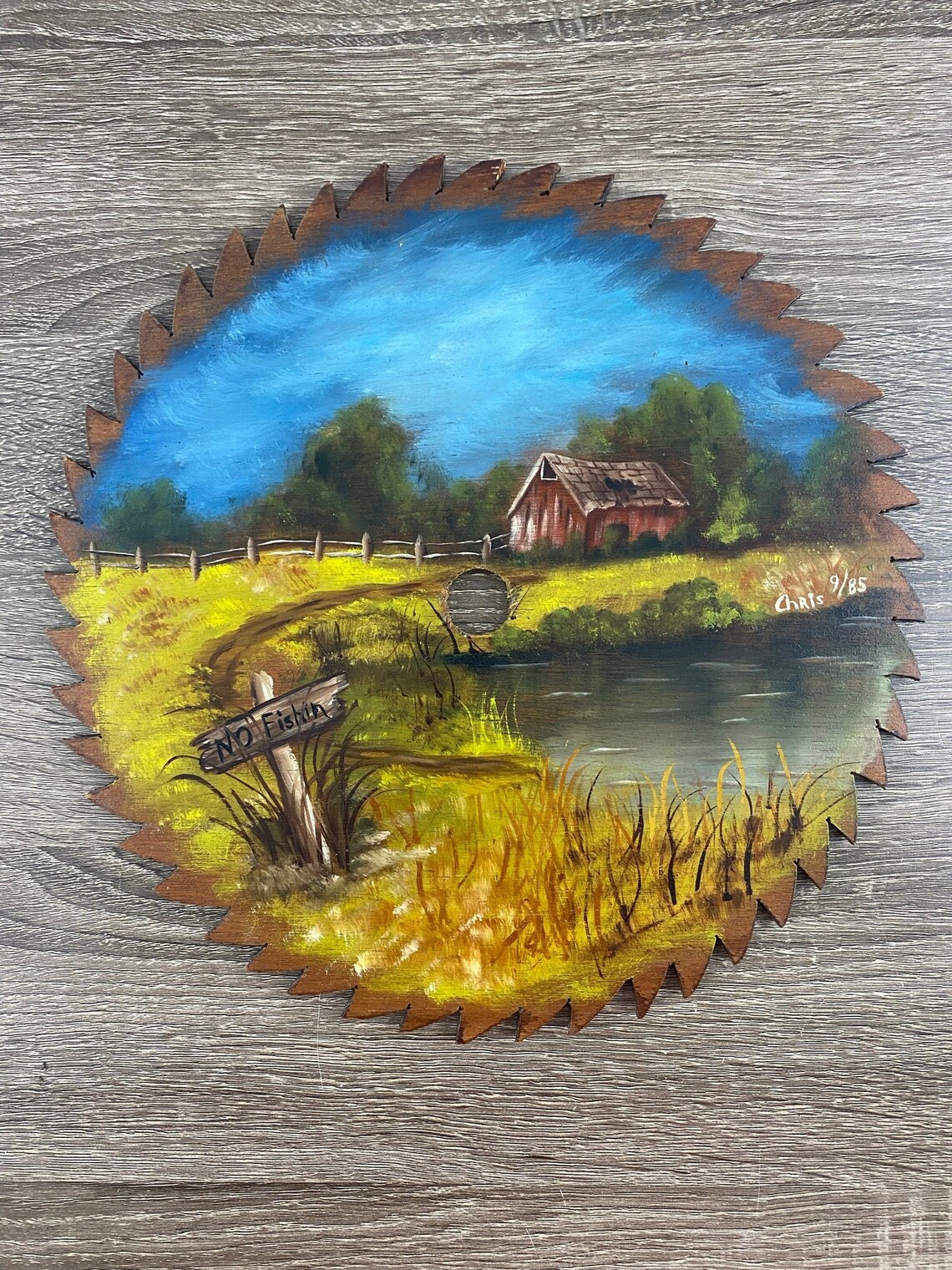 Vintage 1985 Saw Blade Landscape Original Painting on Wood Etsy