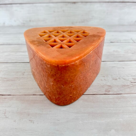 Vintage Triangular Soap Stone Trinket Box or Ince… - image 2