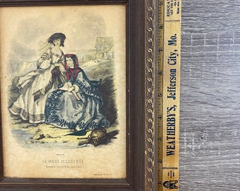 【美品】アンティーク LA MODE ILLUSTRÉE 黒フレーム[3673] Vintage La Mode Illustree French Fashion Print Small Framed