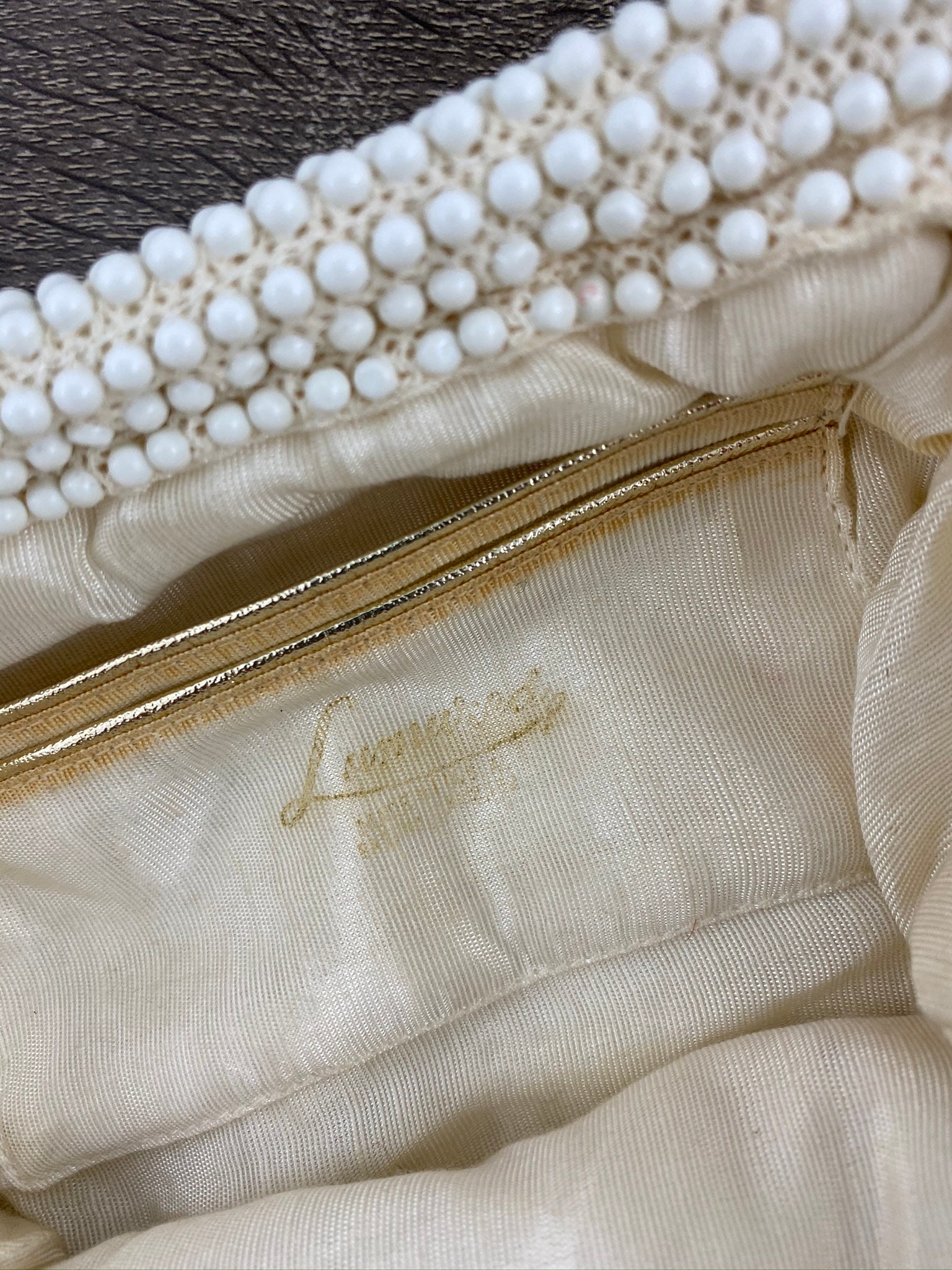 Lumured ヴィンテージ　50 ‘s 古くて素敵なビーズバッグ　アイボリー Lumured ヴィンテージ 50 's 古くて素敵なビーズバッグ