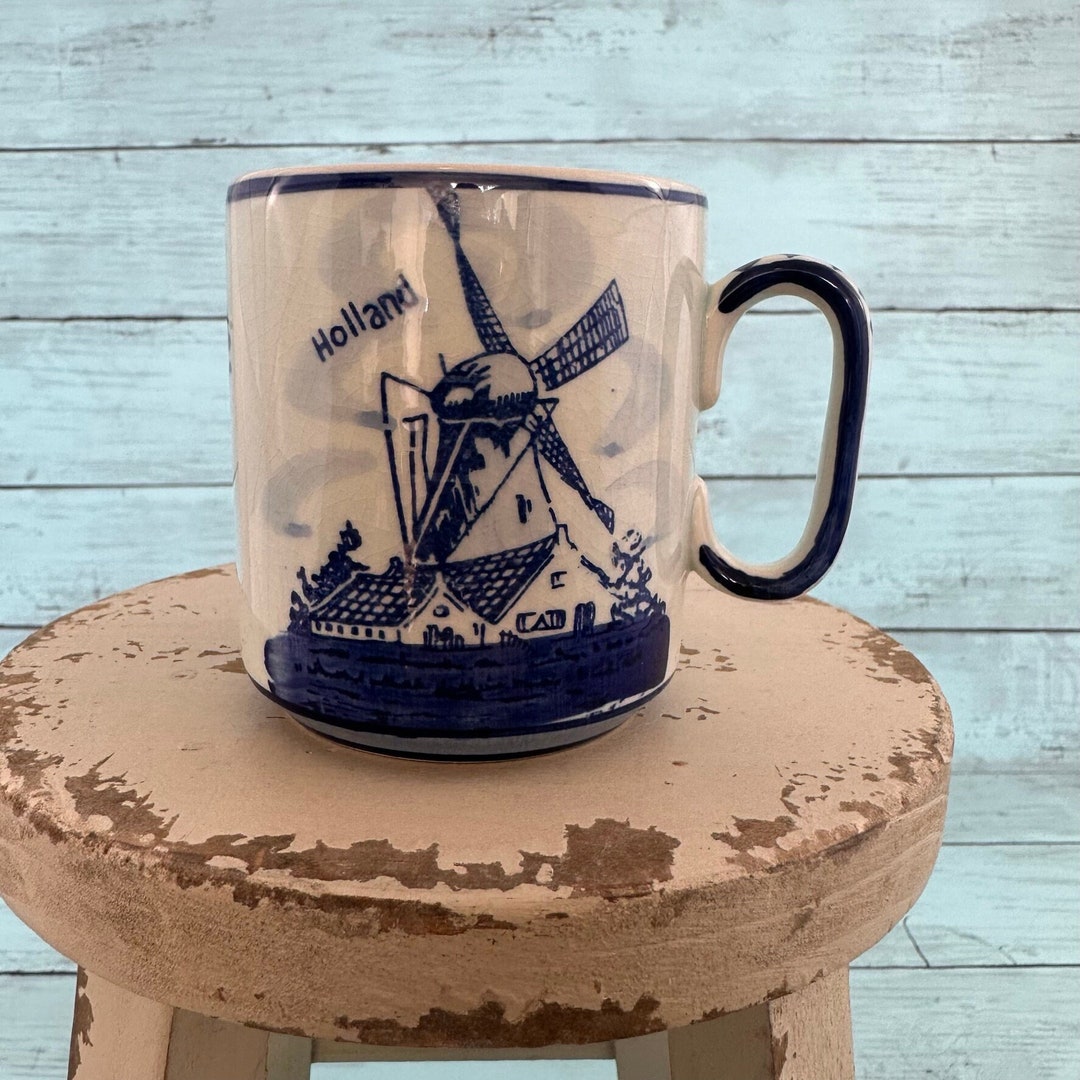 Vintage Delft Holland Windmill Coffee Mug Blue and White - Etsy
