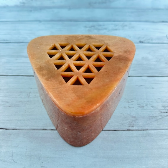 Vintage Triangular Soap Stone Trinket Box or Ince… - image 1