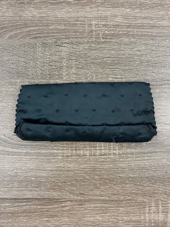 Vintage Black Silk Beaded Evening Clutch Bag Hand… - image 2