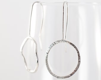 Textured Silver Drop Earrings - handmade, hand forged, recycled sterling silver