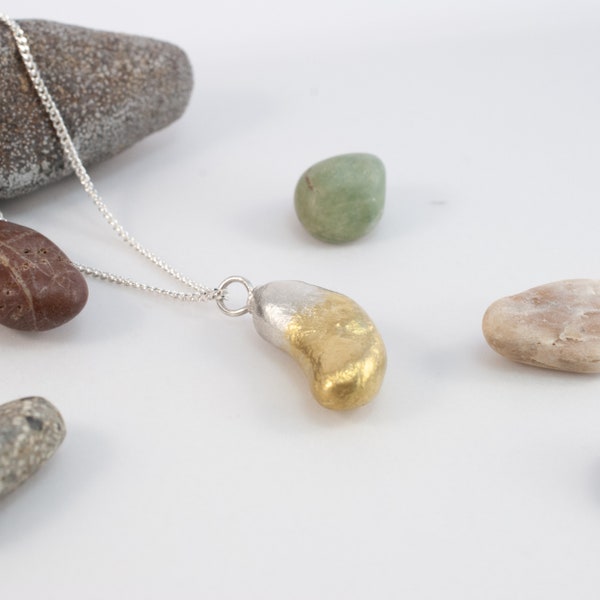 Gold Dipped Japanese Pebble necklace, 22K gold, fine and sterling silver,  garden, waterworn, talisman, charm