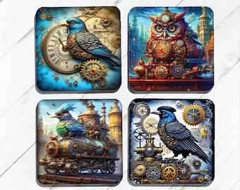 Steampunk Bird Sandstone Coasters