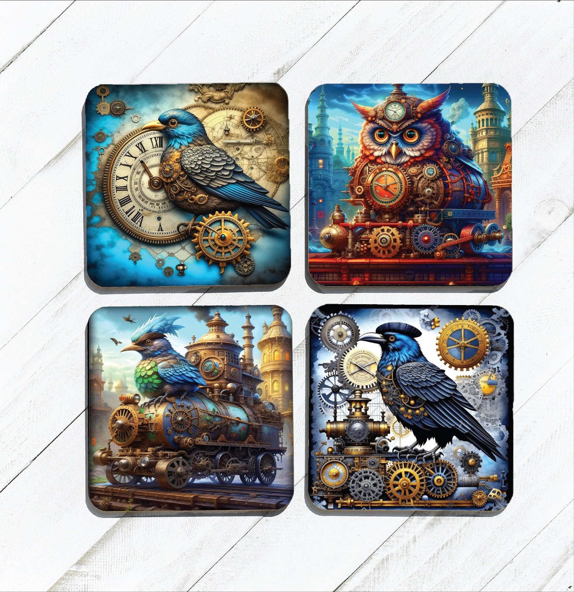 Steampunk Bird Sandstone Coasters