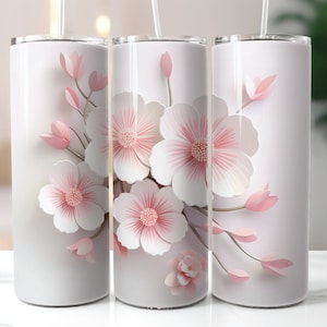 3D - roze en witte bloemen roestvrij staal 20oz. Tuimelaar