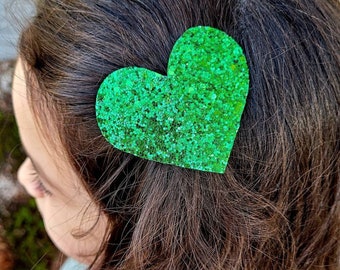 St. Patrick's Day Hair Clip. Green Heart Hair Clip. Glitter Hair Clip. Glitter Clip. Green Snap Clip. Toddler Hair Clip. Large Hair Clip.