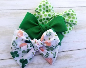 St Patrick\u2019s day hair bow kids adult headband green Irish St pattys day luck of the Irish orange clover