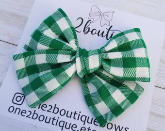 Green Gingham Bow Hairband Headband Alice Band Green Girls Snow White Style Bow