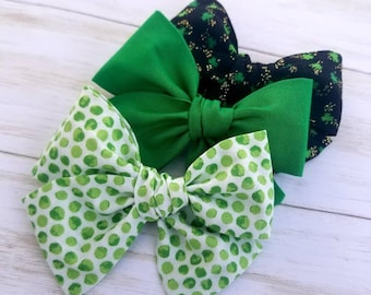 trendy accessories Boho rainbow hand-tied fabric bow St Patrick/'s fashion unique gifts green bow sailor bow