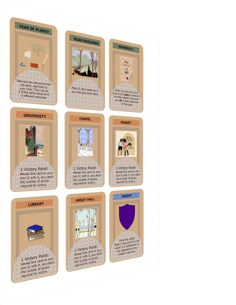 Settlers of Catan Development Cards Digital Board Game Etsy