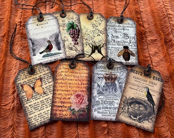 FREE SHIP - Vintage (Set of 8) Botanical and Garden Tags 2 1/2 x 3 7/8