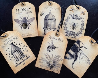 FREE SHIP - Vintage (Set of 6) Beekeeper Tags 3 7/8 x 2 1/2