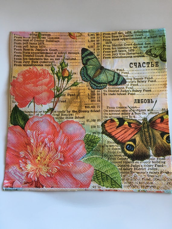 Paper Luncheon Decoupage Napkins 3-Ply BIRD BUTTERFLYS Flowers Decor Pack  of 20