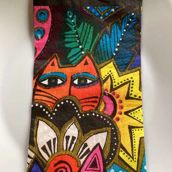 FREE SHIP - Decorative Tissue Hostess Napkin for Decoupage - Laurel Burch "Blossoming Feline"