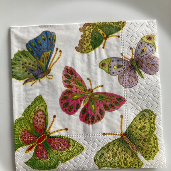 FREE SHIP - Decorative Tissue Cocktail Napkin - "Jeweled Butterflies"