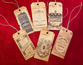 FREE SHIP - Vintage (Set of 6) French Hang Tags 1 5/8 x 3 7/8