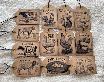 FREE SHIP - Vintage Set of (6) Farmhouse Hang Tags 2 3/8 x 3 3/4